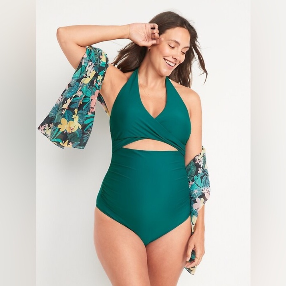 NWT Old Navy Maternity Halter Cross-Front One Piece Swimsuit Size Large
